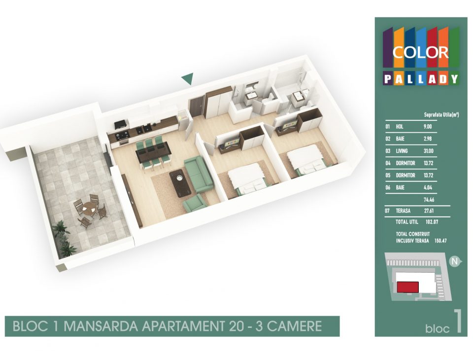 Bloc 1 – Mansarda – Apartament 20