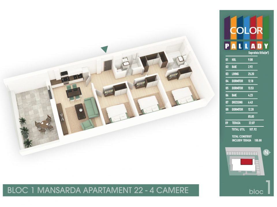 Bloc 1 – Mansarda – Apartament 22