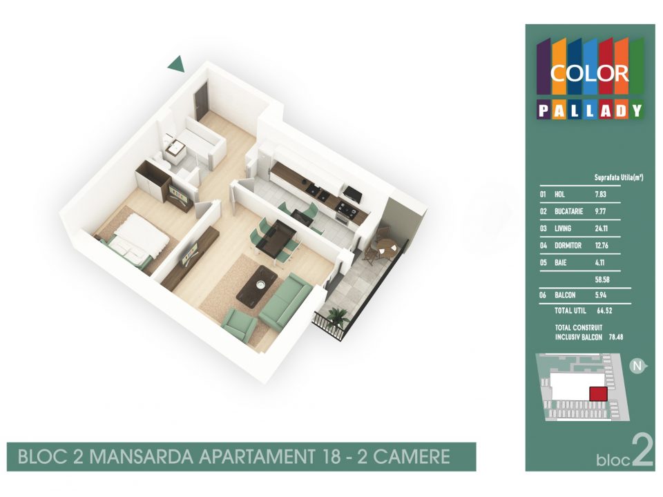 Bloc 2 – Mansarda – Apartament 18