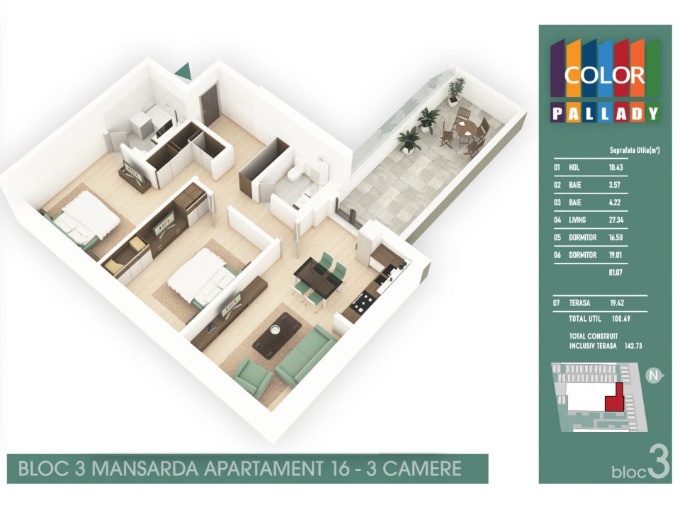 Bloc 3 – Mansarda – Apartament 16