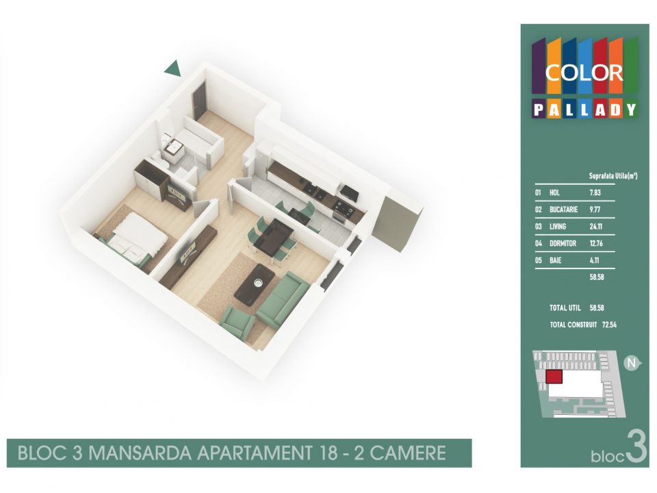 Bloc 3 – Mansarda – Apartament 18