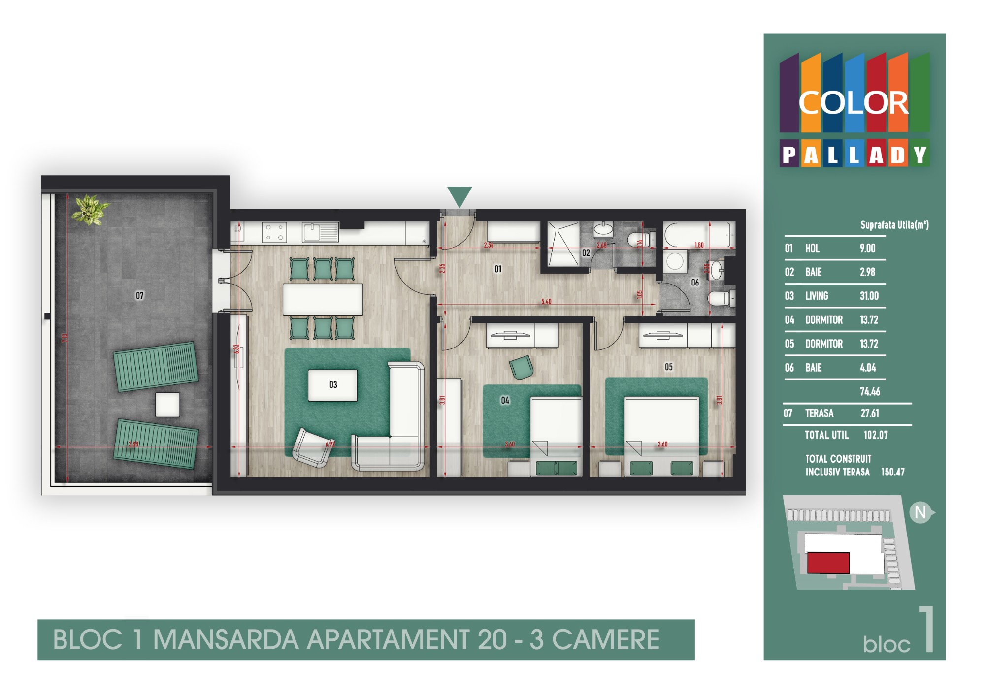 Bloc 1 - Mansarda - Apartament 20